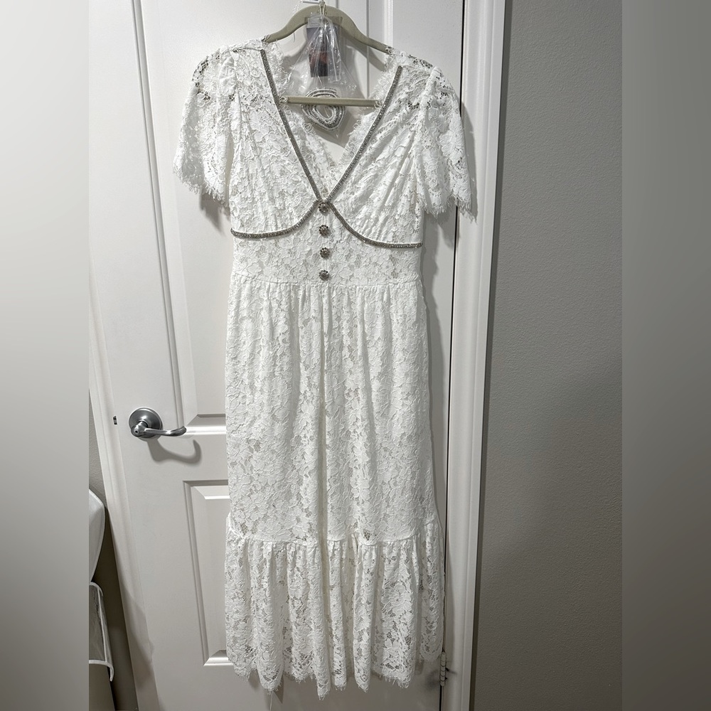 Self-Portrait Crystal Embellished Lace Midi Dress